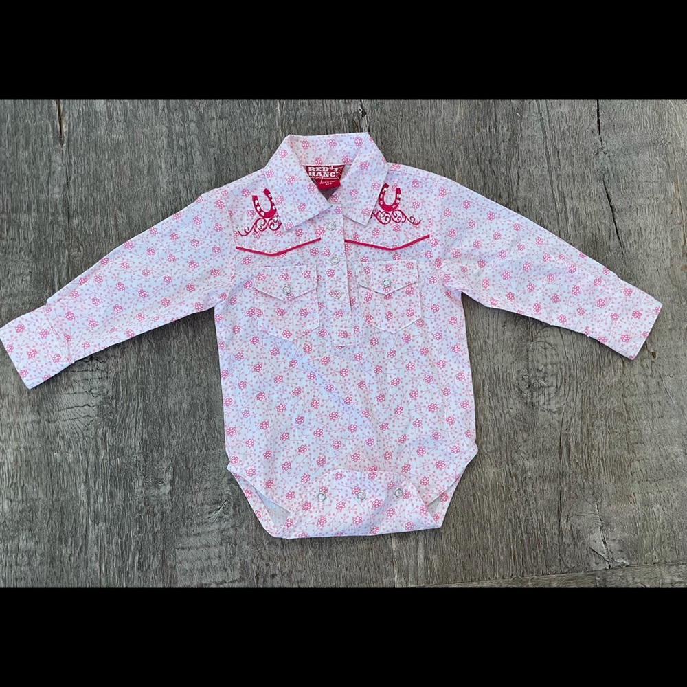 NWOT Red Ranch Pink Baby Onesies - 6-9 months